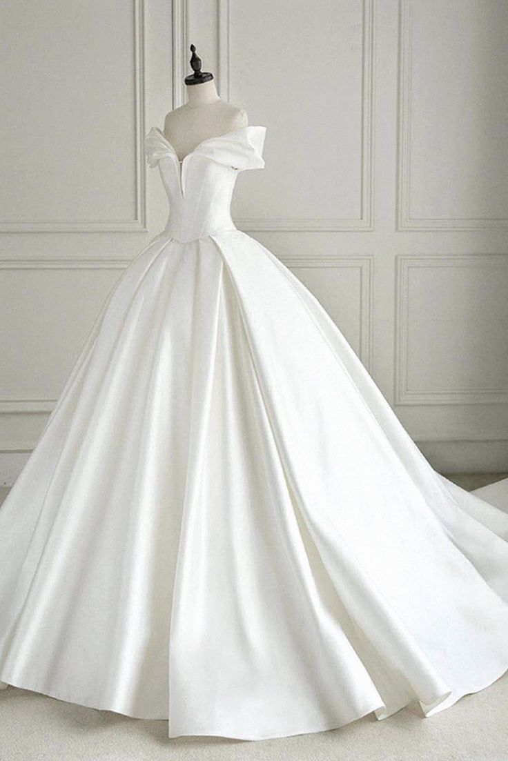 Timeless Bridal Gown Ball Gown Off The Shoulder White Satin Long Wedding Dresses Elegant Bridal Gowns DH942