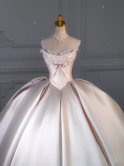 Princess Bridal Dress Ball Gown Sweetheart Sleeveless Satin Light Pink Wedding Dresses Pretty Bridal Gowns DH943