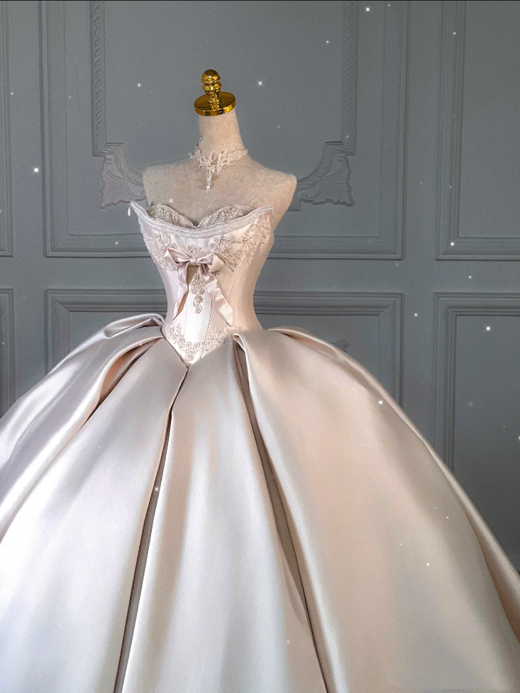 Princess Bridal Dress Ball Gown Sweetheart Sleeveless Satin Light Pink Wedding Dresses Pretty Bridal Gowns DH943