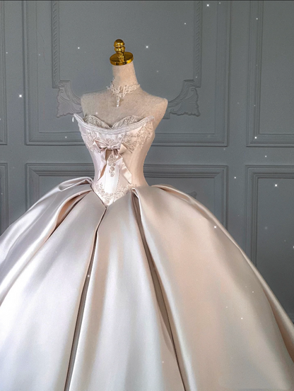 Princess Bridal Dress Ball Gown Sweetheart Sleeveless Satin Light Pink Wedding Dresses Pretty Bridal Gowns DH943