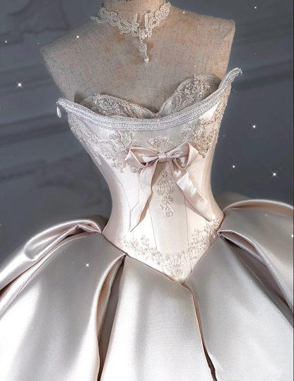 Princess Bridal Dress Ball Gown Sweetheart Sleeveless Satin Light Pink Wedding Dresses Pretty Bridal Gowns DH943