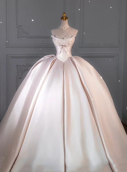 Princess Bridal Dress Ball Gown Sweetheart Sleeveless Satin Light Pink Wedding Dresses Pretty Bridal Gowns DH943