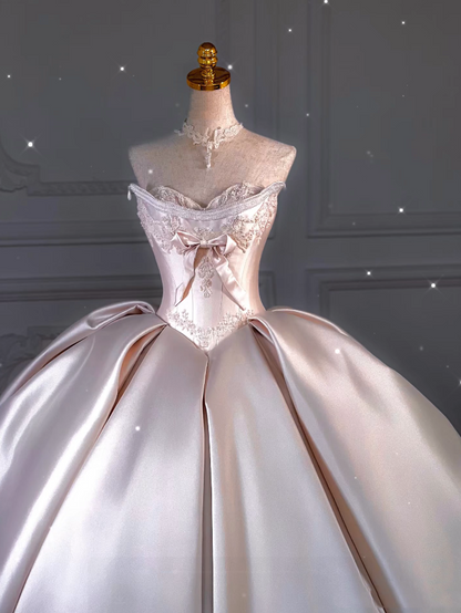 Princess Bridal Dress Ball Gown Sweetheart Sleeveless Satin Light Pink Wedding Dresses Pretty Bridal Gowns DH943