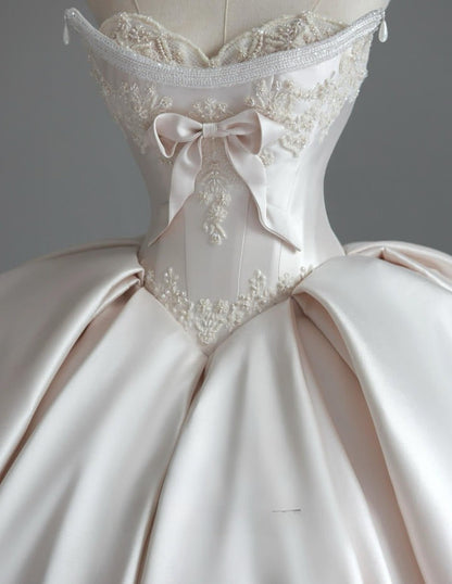 Princess Bridal Dress Ball Gown Sweetheart Sleeveless Satin Light Pink Wedding Dresses Pretty Bridal Gowns DH943