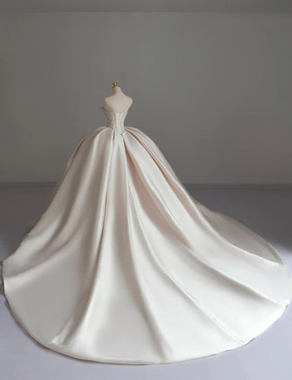 Princess Bridal Dress Ball Gown Sweetheart Sleeveless Satin Light Pink Wedding Dresses Pretty Bridal Gowns DH943