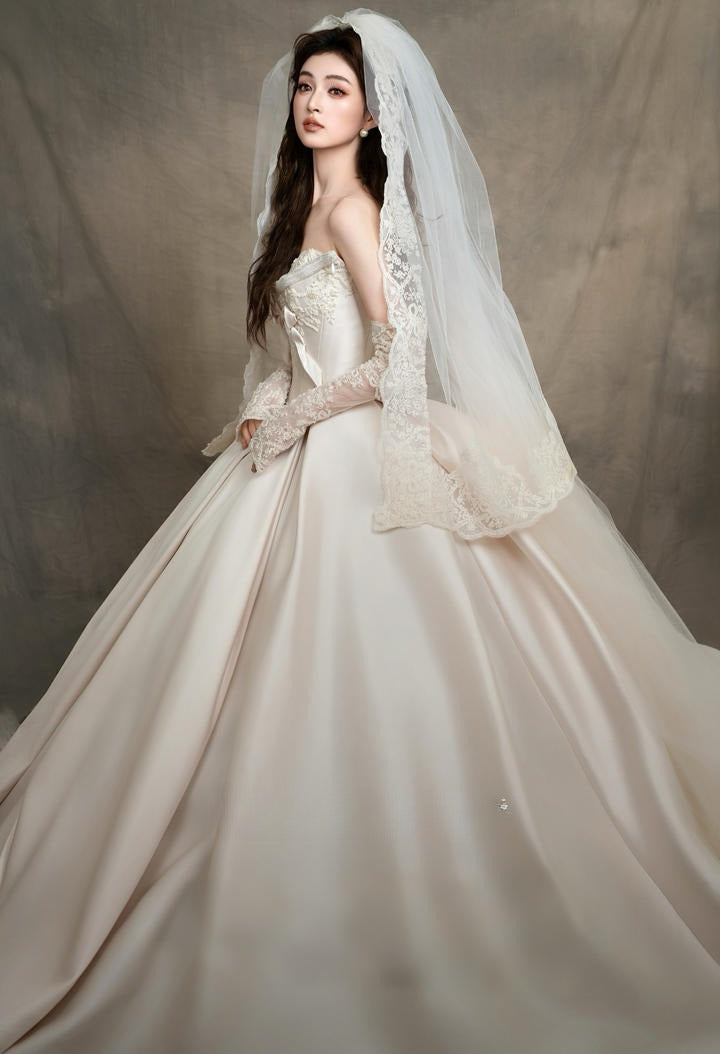 Princess Bridal Dress Ball Gown Sweetheart Sleeveless Satin Light Pink Wedding Dresses Pretty Bridal Gowns DH943