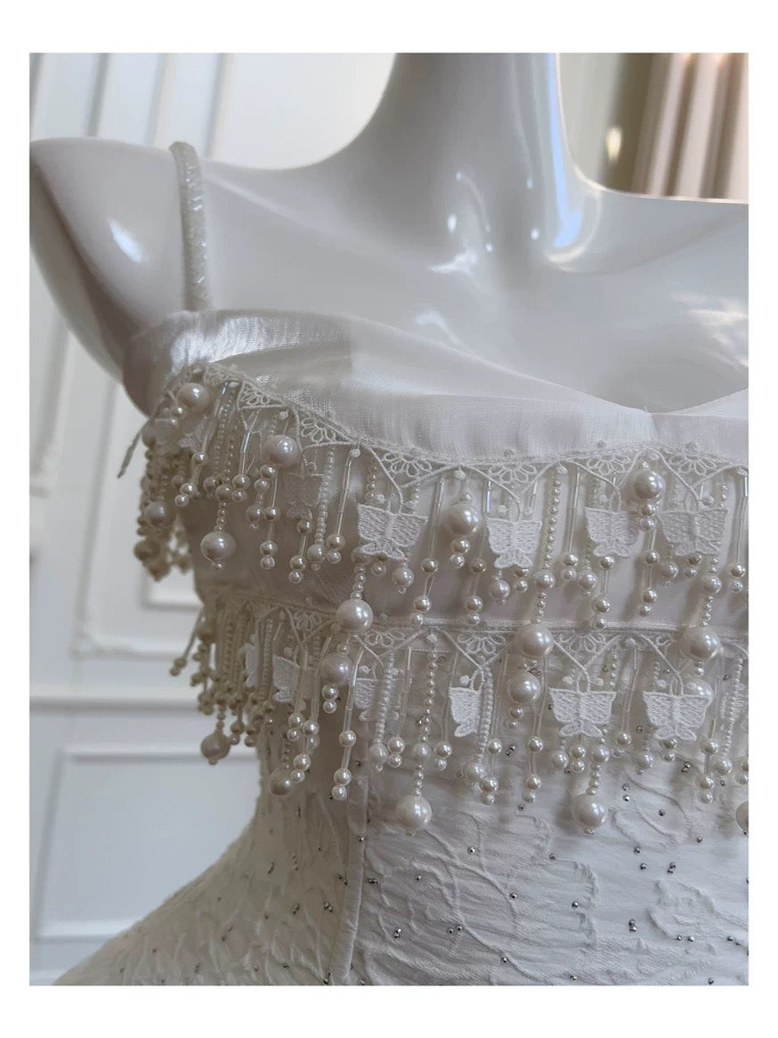 Cute High Low Spaghetti Straps White Lace Formal 8th Grade Homecoming Dresses Summer Middle School Hoco Dress Homecoming Outfits DH96