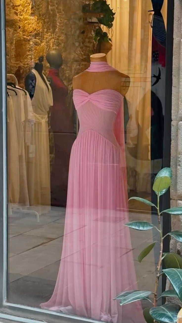 Elegant A Line Sweetheart Pink Chiffon Long Prom Dresses Party Dress Summer 20th Birthday Outfits 18th Birthday Dresses DH989