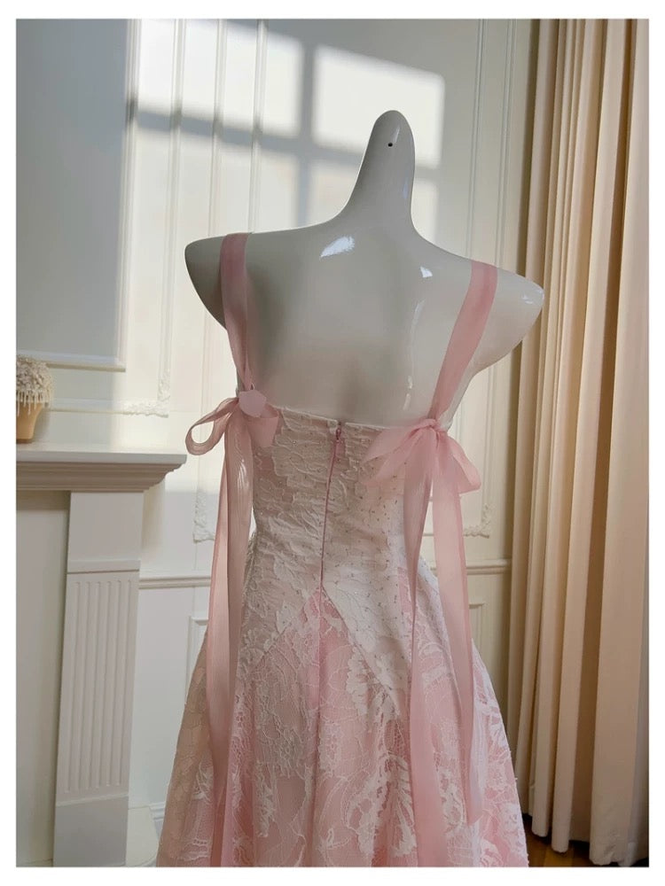 Cute A line Square Neck Lace Pink Formal 8th Grade Homecoming Dresses Summer Middle School Hoco Dress Homecoming Outfits DH99