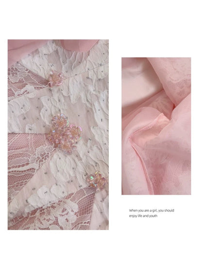 Cute A line Square Neck Lace Pink Formal 8th Grade Homecoming Dresses Summer Middle School Hoco Dress Homecoming Outfits DH99