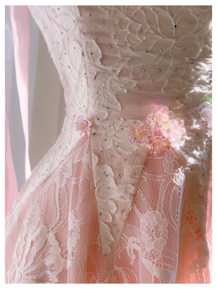 Cute A line Square Neck Lace Pink Formal 8th Grade Homecoming Dresses Summer Middle School Hoco Dress Homecoming Outfits DH99