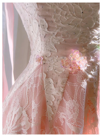 Cute A line Square Neck Lace Pink Formal 8th Grade Homecoming Dresses Summer Middle School Hoco Dress Homecoming Outfits DH99