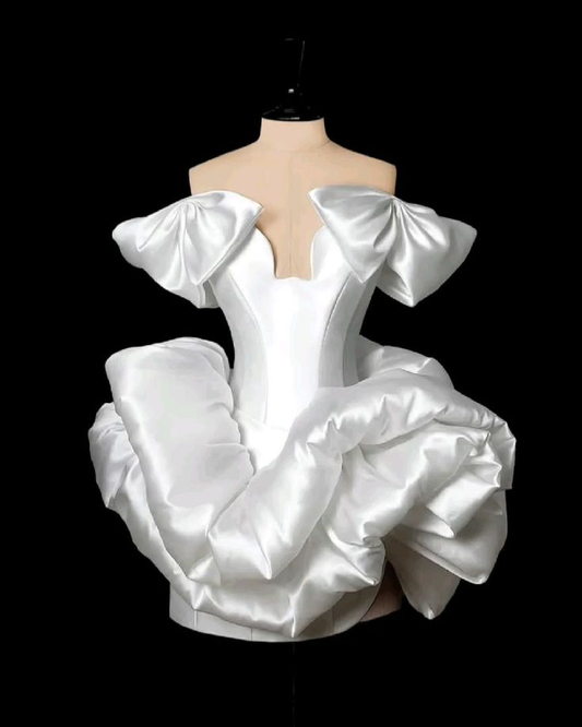 Classy White Off The Shoulder Satin Pleated Homecoming Dress Cocktail Dress S259