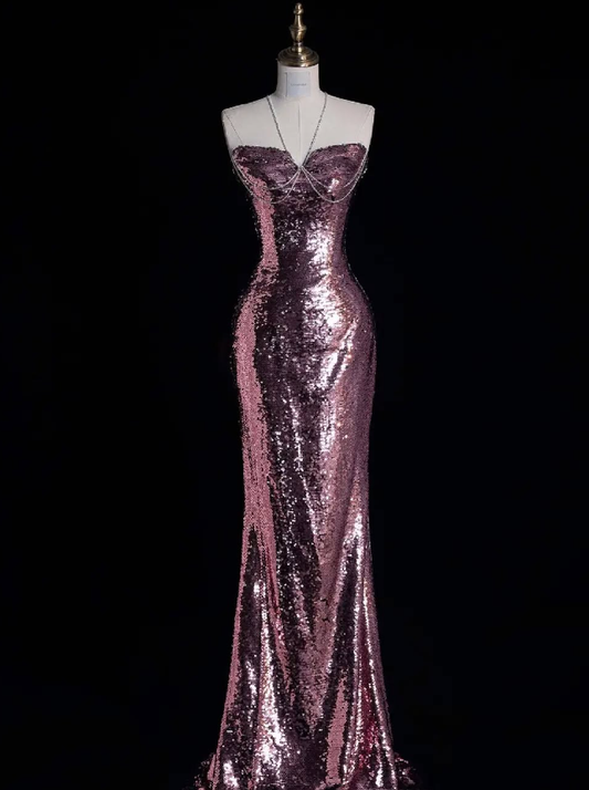 Stunning Mermaid Sweetheart Neck Purple Sequin Long Prom Dress Graduation Prom Dress SH2491