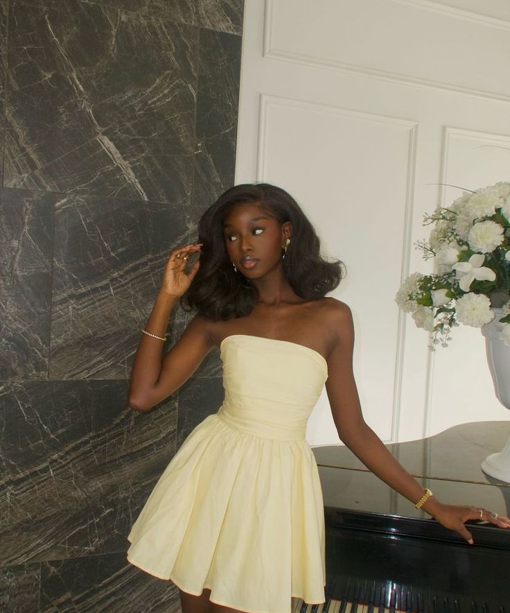 Cute A line Yellow Strapless Short Summer Birthday Dress Hoco Dress Birthday Outfit 19th Birthday Mini Party Dresses DP1000