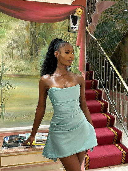 Cute A line Strapless Short Summer Birthday Dress Hoco Dress Birthday Outfit 19th Birthday Mini Party Dresses DP1006