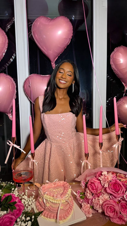 Cute A Line Square Neckline Sequin Short Summer Pink Birthday Dress Hoco Dress Birthday Outfit 18th Birthday Mini Party Dresses DP1007