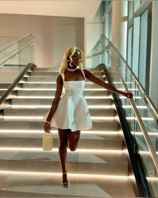 Sexy Ball Gown Square Neckline Short Ivory Summer Birthday Dress Hoco Dress 19th Birthday Outfit Birthday Mini Graduation Dresses DP1037