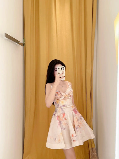 Sexy A Line Spaghetti Straps Pink Floral Short Summer Birthday Dress Hoco Dress Birthday Outfit 18th Birthday Mini Party Dresses DP1051