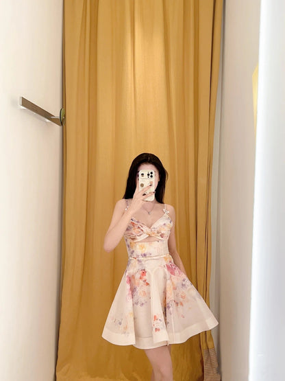 Sexy A Line Spaghetti Straps Pink Floral Short Summer Birthday Dress Hoco Dress Birthday Outfit 18th Birthday Mini Party Dresses DP1051