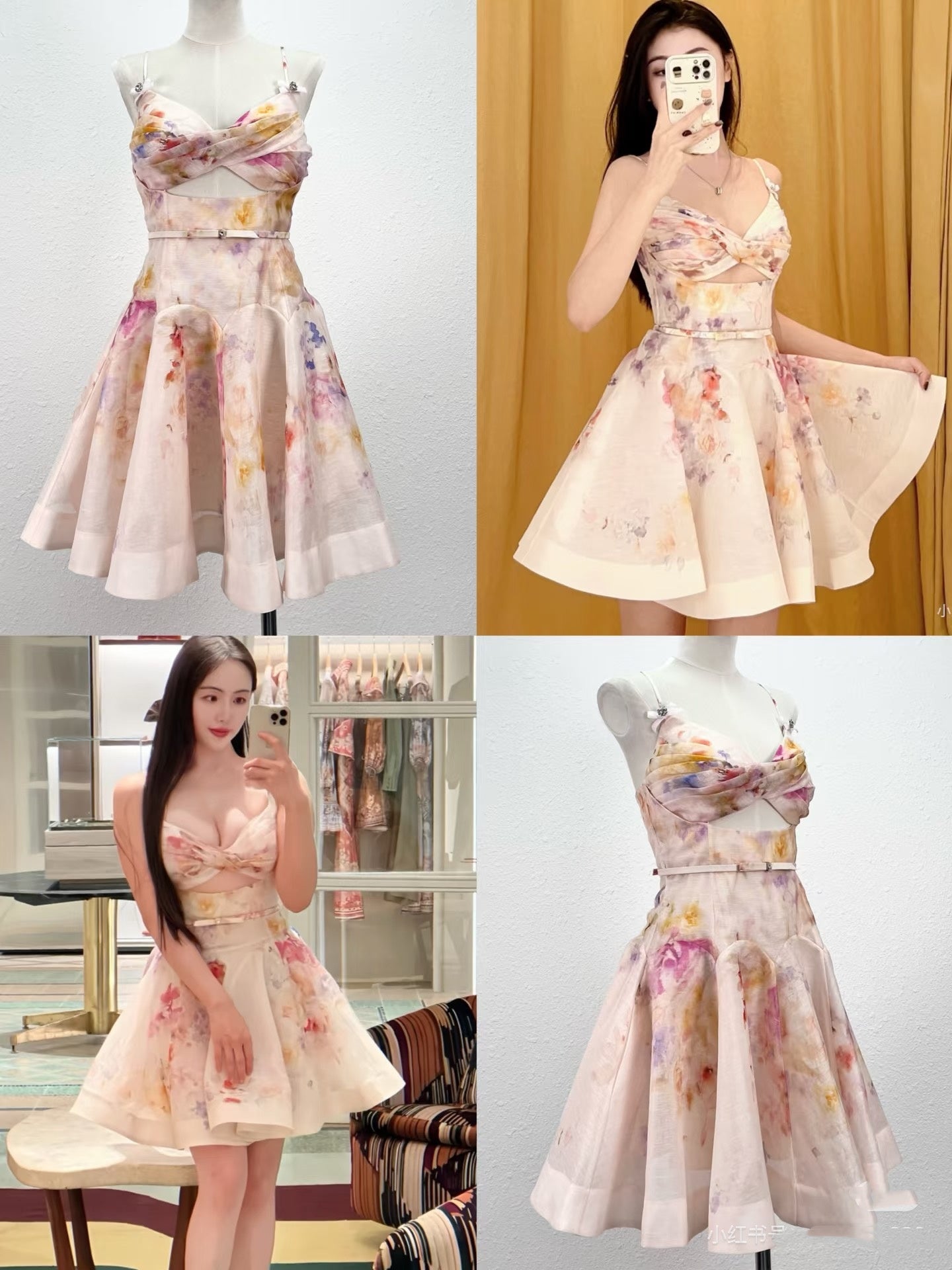 Sexy A Line Spaghetti Straps Pink Floral Short Summer Birthday Dress Hoco Dress Birthday Outfit 18th Birthday Mini Party Dresses DP1051