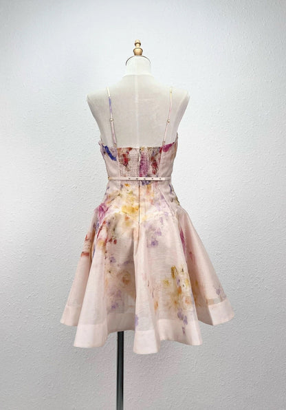 Sexy A Line Spaghetti Straps Pink Floral Short Summer Birthday Dress Hoco Dress Birthday Outfit 18th Birthday Mini Party Dresses DP1051