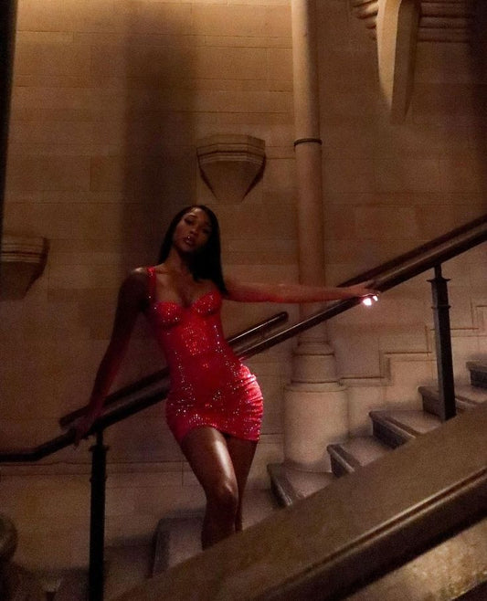 Sexy Sheath Straps Sequin Red Short Summer Birthday Dress Hoco Dress Birthday Outfit 18th Birthday Mini Party Dresses DP1059