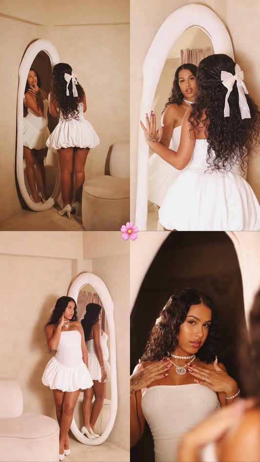 Sexy Ball Gown Strapless Satin White Short Summer Birthday Dress Hoco Dress Birthday Outfit 18th Birthday Mini Party Dresses DP1064