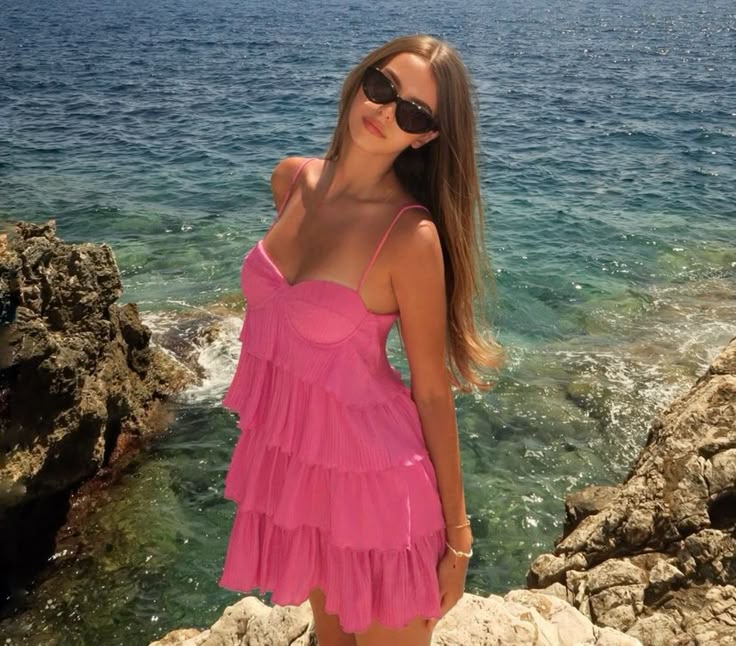 Sexy A Line Spaghetti Straps Hot Pink Chiffon Short Summer Birthday Dress Hoco Dress Birthday Outfit 18th Birthday Mini Party Dresses DP1088