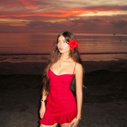 Sexy Sheath Spaghetti Straps Red Sequin Short Summer Birthday Dress Hoco Dress Birthday Outfit 18th Birthday Mini Party Dresses DP1089