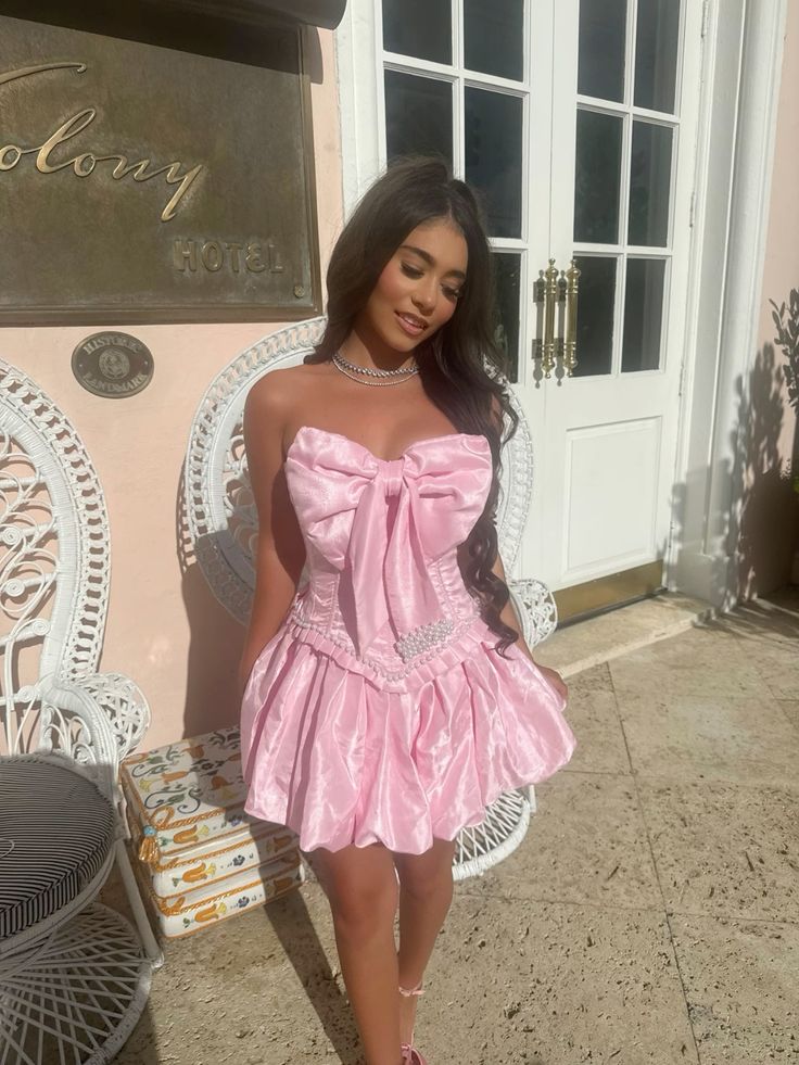 Cute A Line Sweetheart Pink Satin Short Summer Birthday Dress Hoco Dress Birthday Outfit 18th Birthday Mini Party Dresses DP1096