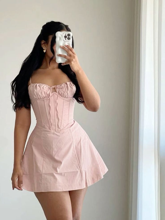 Cute A Line Spaghetti Straps Pink Short Summer Birthday Dress Hoco Dress Birthday Outfit 18th Birthday Mini Party Dresses DP1098