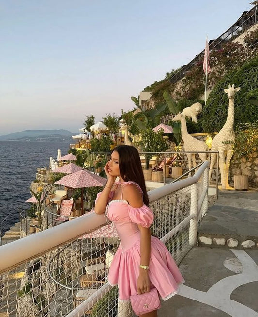 Cute A Line Spaghetti Straps Pink Short Summer Birthday Dress Hoco Dress Birthday Outfit 18th Birthday Mini Cocktail Dresses DP1099