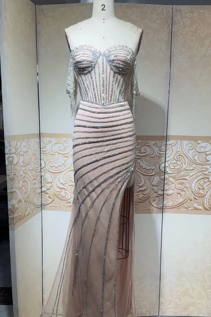 Sexy Mermaid Off The Shoulder Champagne Long Birthday Dress Prom Dress Baddie Summer Birthday Outfit DP1120