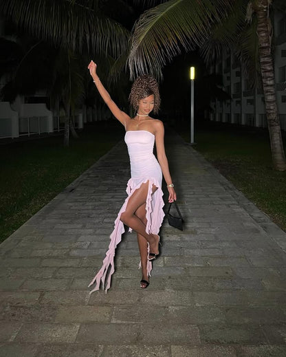 Elegant Sheath Pink Strapless Long Birthday Dress Prom Dress Baddie Summer 20th Birthday Outfit DP1121