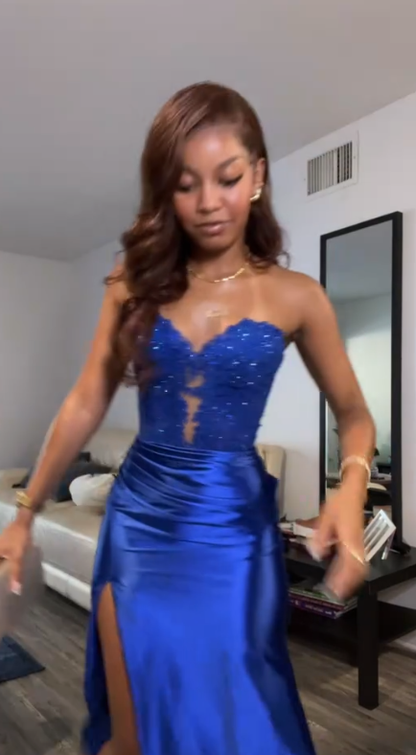 Elegant Sheath Royal Blue Sweetheart Long Birthday Dress Prom Dress Baddie Summer 20th Birthday Outfit DP1122