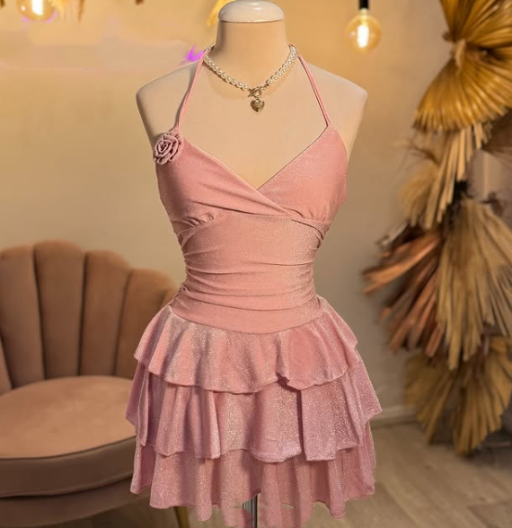 Cute A line Spaghetti Straps Sequin Pink Short Summer Birthday Dress Hoco Dress Birthday Outfit 21st Birthday Mini Party Dresses DP1134
