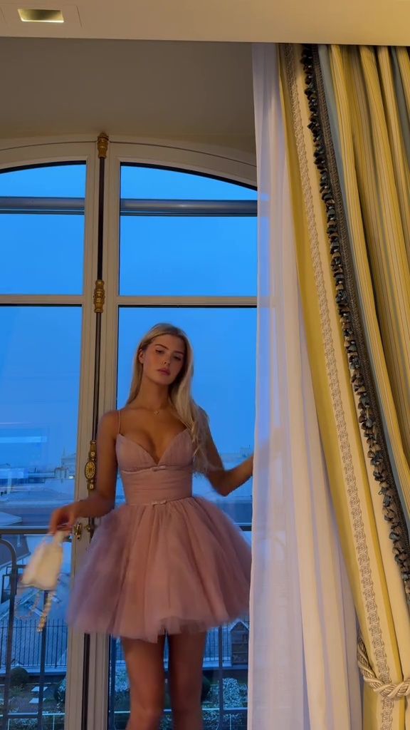 Cute Ball Gown Spaghetti Straps Pink Short Summer Birthday Dress Hoco Dress Birthday Outfit 19th Birthday Mini Cocktail Dresses DP1135