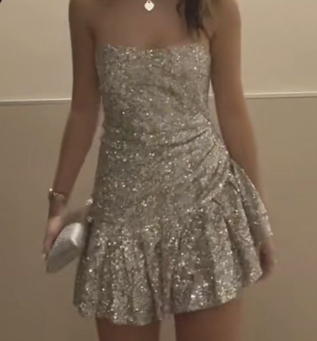 Simple A line Strapless Sequin Silver Short Summer Birthday Dress Hoco Dress Birthday Outfit 21st Birthday Mini Party Dresses DP1160