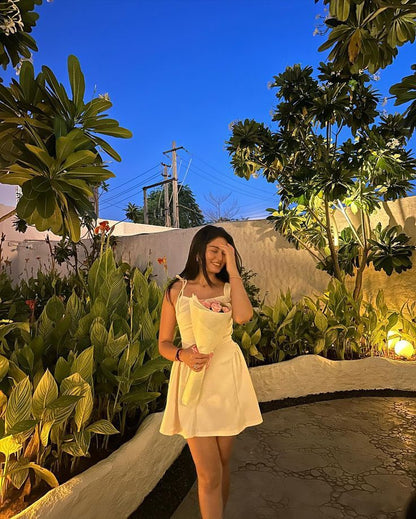 Cute A line Spaghetti Straps White Satin Short Summer Birthday Dress Hoco Dress Birthday Outfit 21st Birthday Mini Party Dresses DP1149