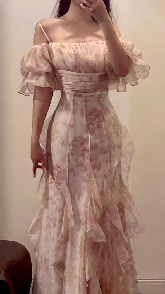 Stunning Sheath Spaghetti Straps Pink Floral Long 21st Birthday Dress Party Dress Birthday Outfit DP1157