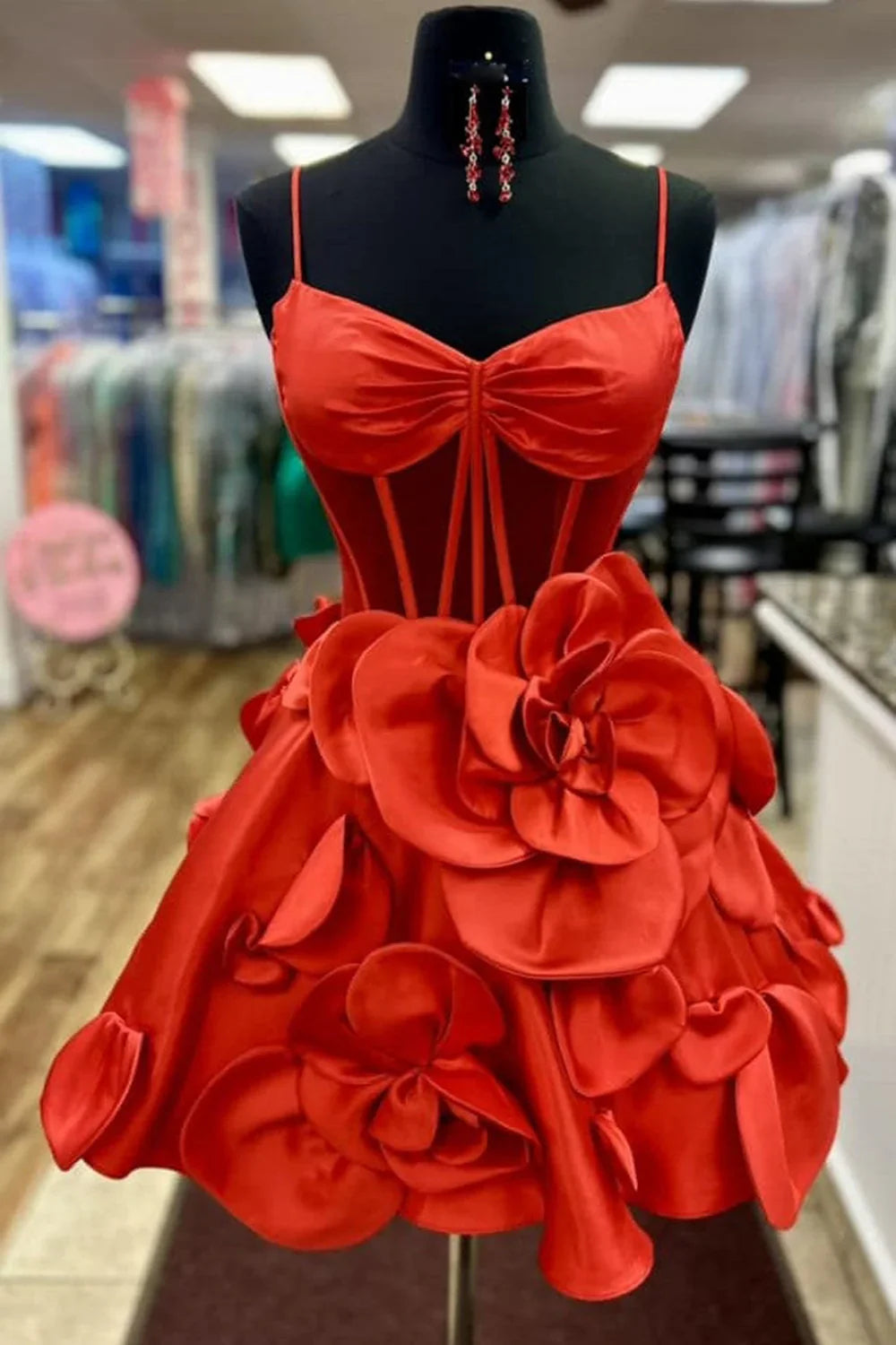 Sexy Ball Gown Spaghetti Straps Satin Pink Short Summer 20th Birthday Dress Hoco Dress Birthday Outfit 18th Birthday Mini Party Dresses DP1172