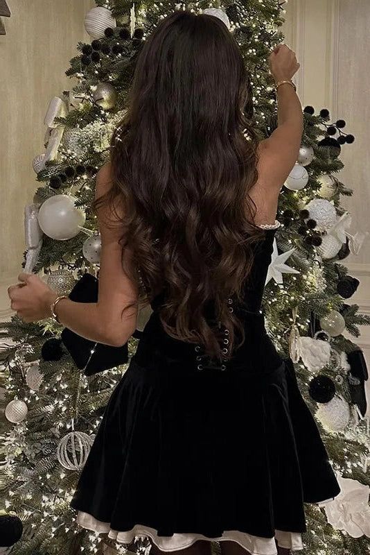 Pretty A line Strapless Black Velvet Sleeveless Summer Birthday Dress Hoco Dress Birthday Outfit 19th Birthday Mini Cocktail Dresses DP1174