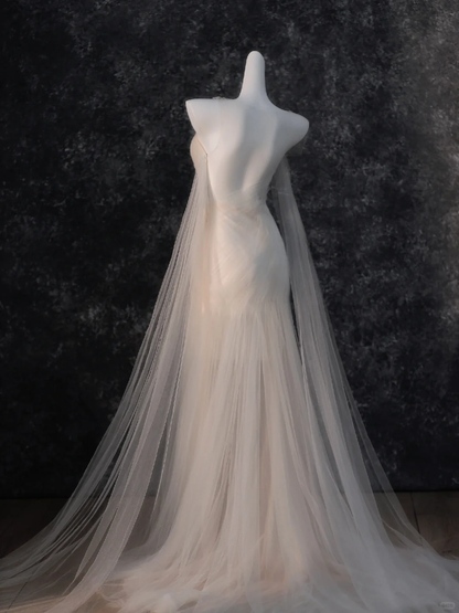 Vintage Bridal Gown Mermaid Strapless White Tulle Long Sleeves Wedding Dresses Minimalist Bridal Gowns DP1207