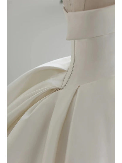 Romantic Bridal Gown Ball Gown Sweetheart Satin White Wedding Dresses Minimalist Bridal Gowns DP1209