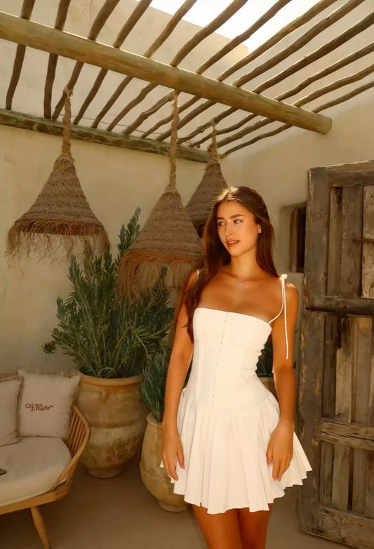 Simple A Line Spaghetti Straps White Satin Short Summer Birthday Dress Hoco Dress Birthday Outfit 16th Birthday Mini Party Dresses DP1234