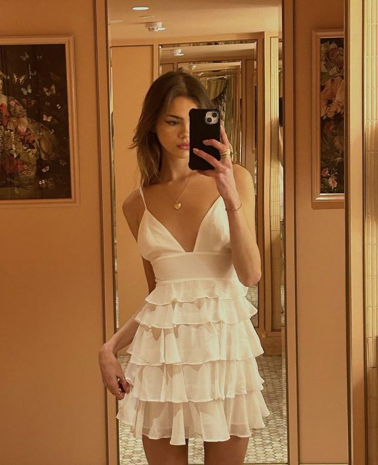 Simple A Line Spaghetti Straps Chiffon Ivory Ruffles Short Summer Birthday Dress Hoco Dress Birthday Outfit 18th Birthday Mini Cocktail Dresses DP1246