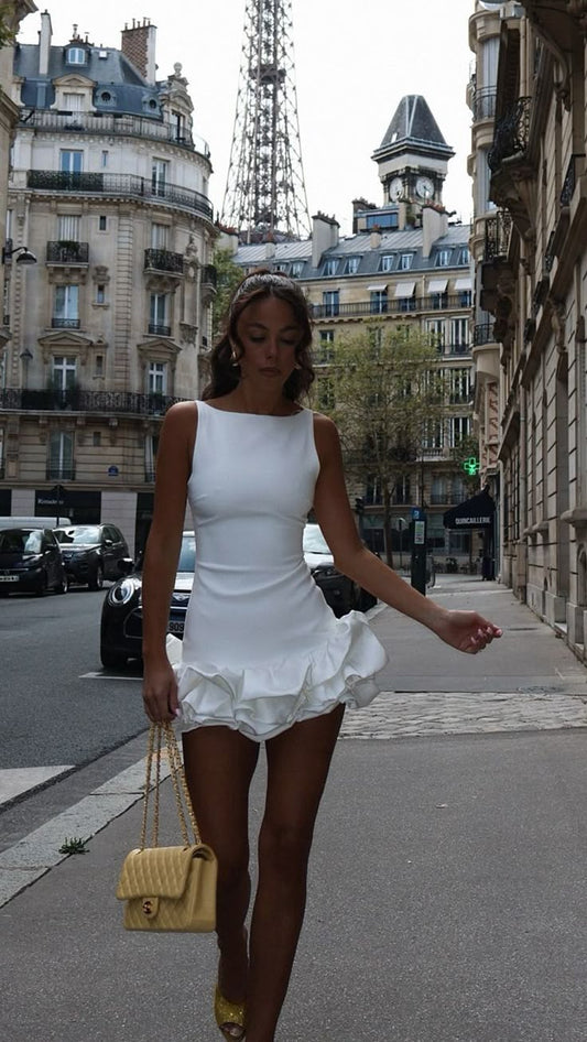 Simple A Line Scoop White Satin Short Summer Birthday Dress Hoco Dress Birthday Outfit 16th Birthday Mini Party Dresses DP1247