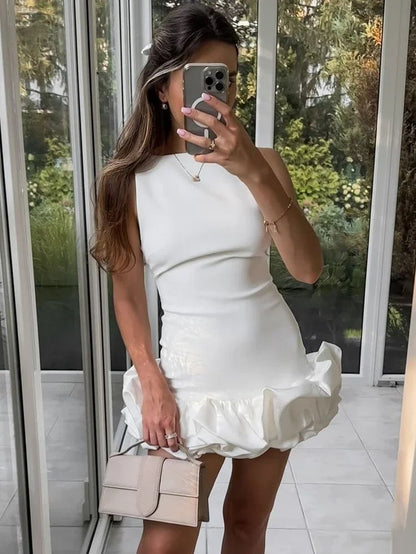 Simple A Line Scoop White Satin Short Summer Birthday Dress Hoco Dress Birthday Outfit 16th Birthday Mini Party Dresses DP1253