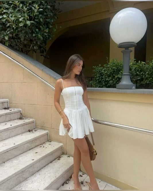 Sexy A Line Spaghetti Straps White Short Summer Birthday Dress Hoco Dress Birthday Outfit 16th Birthday Mini Party Dresses DP1271